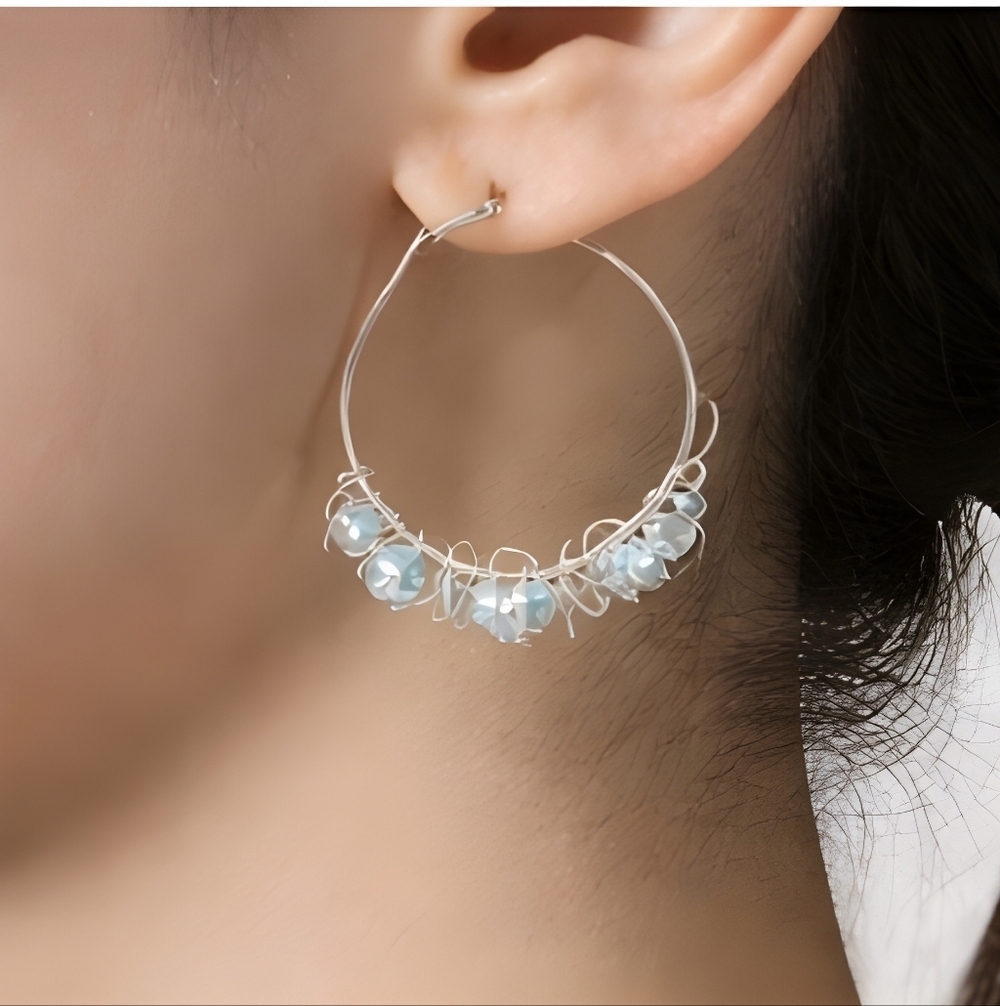 Drop Dangle Earrings Elegant Silver Hoop with Crystal Accents